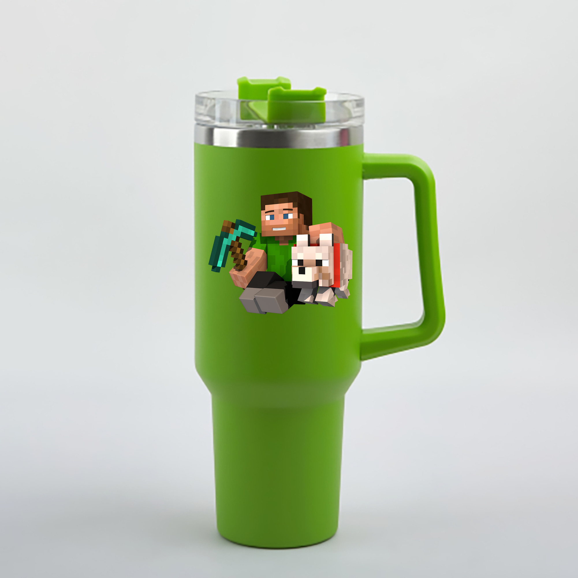 （画像用） マインクラフト ブロックの世界 Minecraft MC Block world 1200mL車用タンブラー - クリスタルステッカー（プラスチックストロー付き）